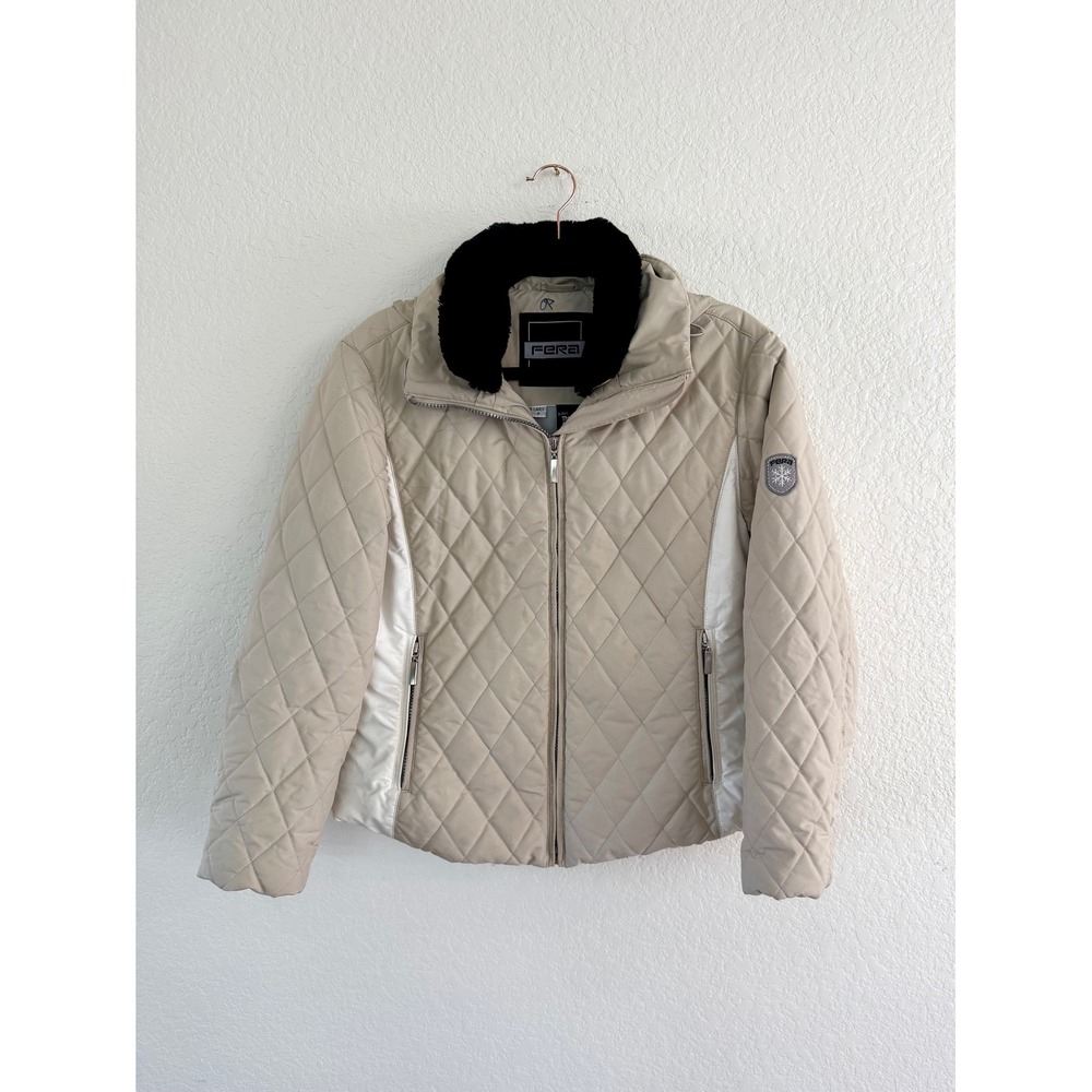Fera Quilted Jacket Beige Dupont Thermolite Plus Hooded Zip Front Women's Size 8